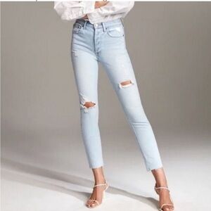 Denim Forum The Yoko High Rise Slim Distressed Jeans Light Blue Wash Sz 27